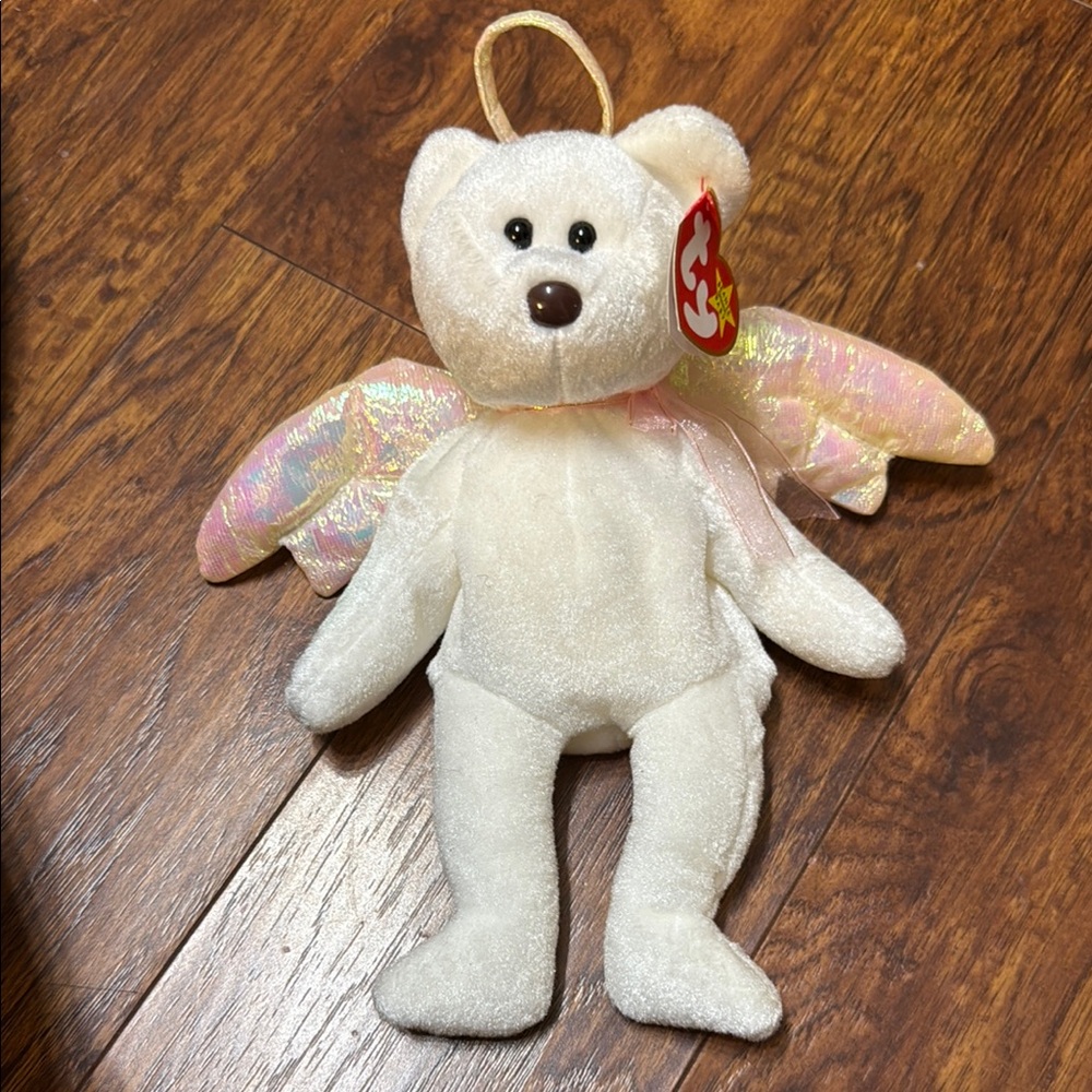 Ty Beanie Baby Angel Bear - White and Pink